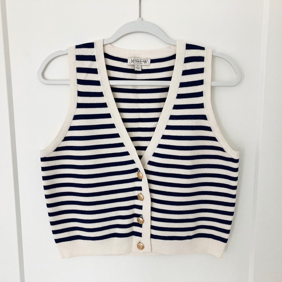 NWOT J. Crew Emilie Sweater-Vest in Navy/Cream Stripe - M - Picture 2 of 6